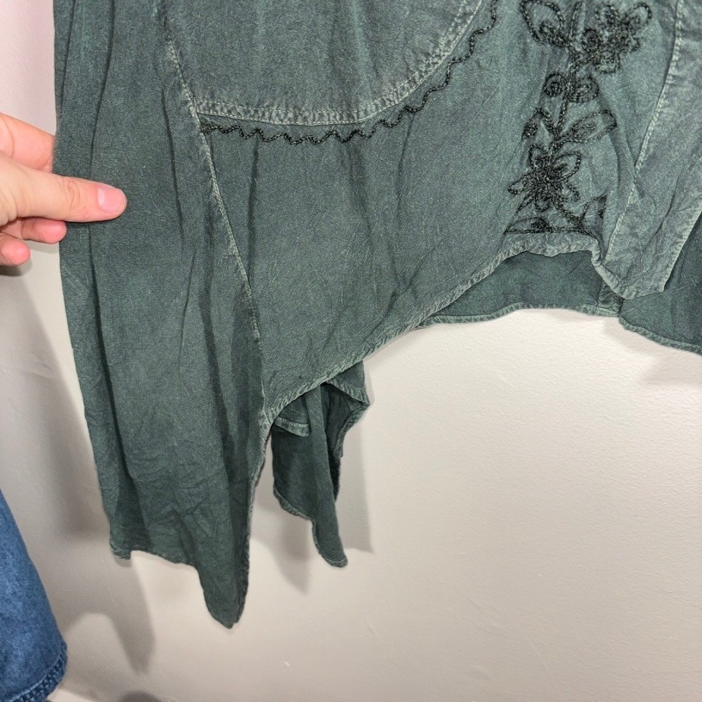 Sacred Threads Button Up Top Womens OS Green Boho Embroidered Fairycore Blouse - Picture 6 of 10